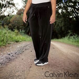 ⚫️⚫️⚫️ Calvin Klein Soft Wide Leg Comfortable Velour Pant Drawstring Waist